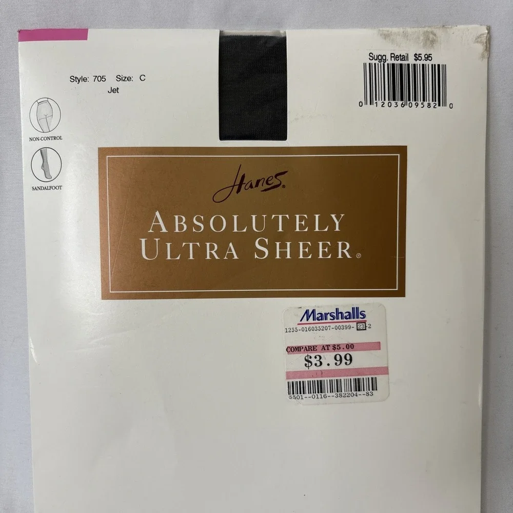 Hanes Absolutely Ultra Sheer Pantyhose Non Control Sandlefoot Jet‎ Black C 705